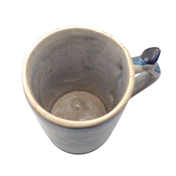 Vintage Art Pottery Coffee Mug Stein With Handle Blue Bird Tonala Mexico 4.5" - Picture 7 of 11